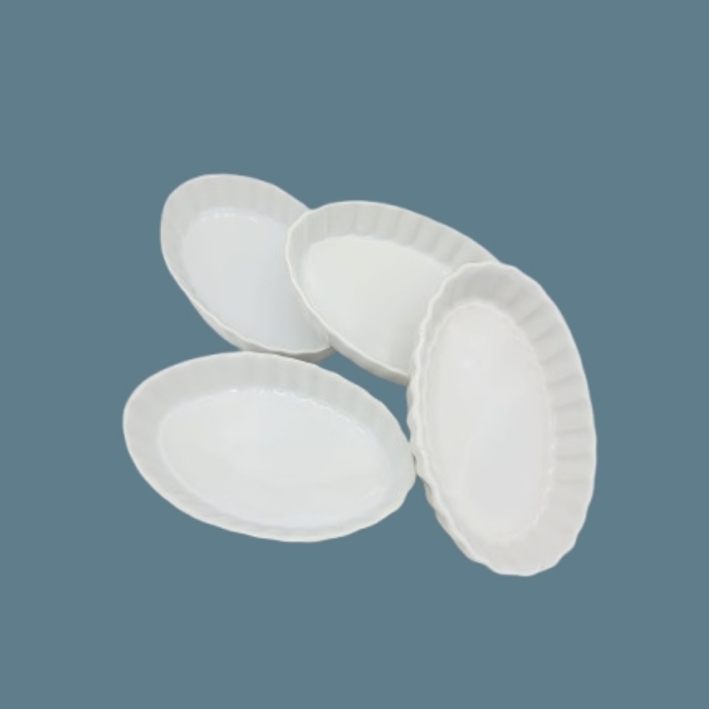 Bonjour White Oval Individual Gratin Dishes Set of 4 Fluted Ramekin Bakers